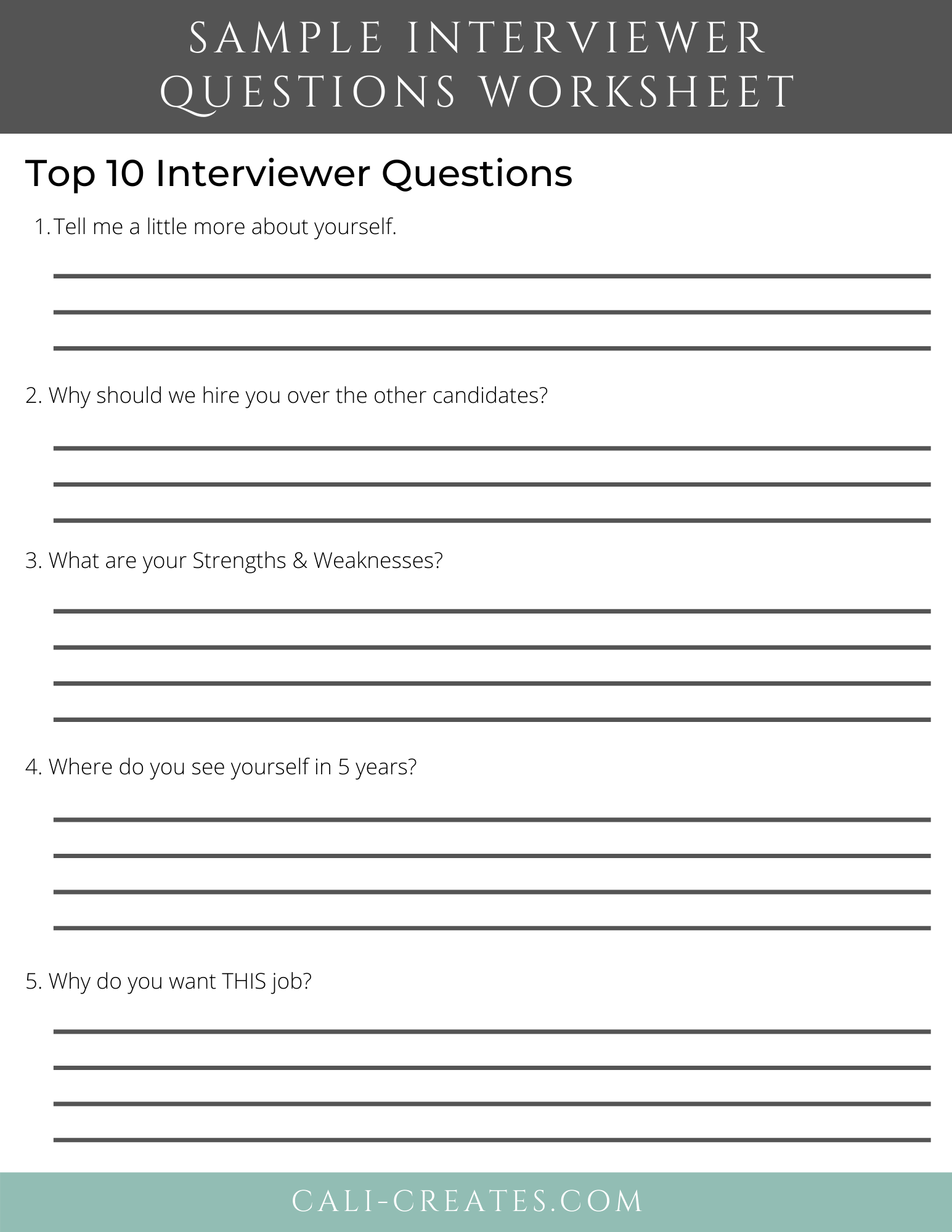 Sample Interview Questions Worksheet | How to Nail a Job Interview